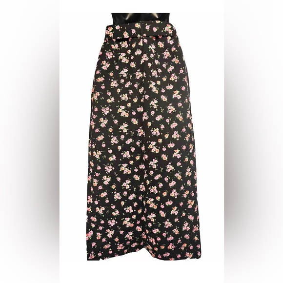 Zara Floral maxi skirt Matching Belt High Waisted Long Skirt Black Pink Size XS - Picture 6 of 9